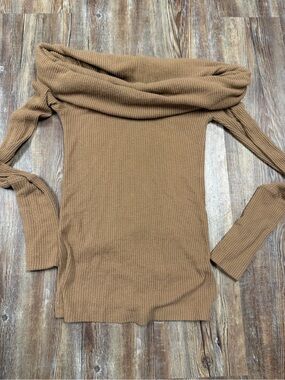 Free People brown off the shoulder ribbed knit sweater in a small